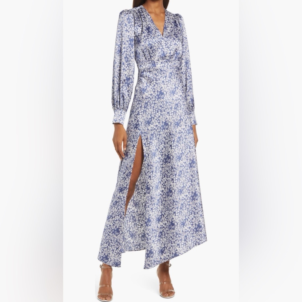 Floral Long Sleeve Satin Dress